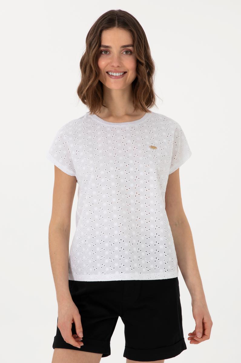 Kadın Beyaz Fisto Bisiklet Yaka Tişört