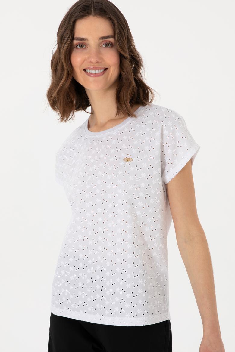 Kadın Beyaz Fisto Bisiklet Yaka Tişört - 50308387037