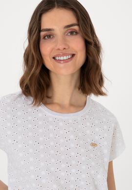 Kadın Beyaz Fisto Bisiklet Yaka Tişört - 50308387037