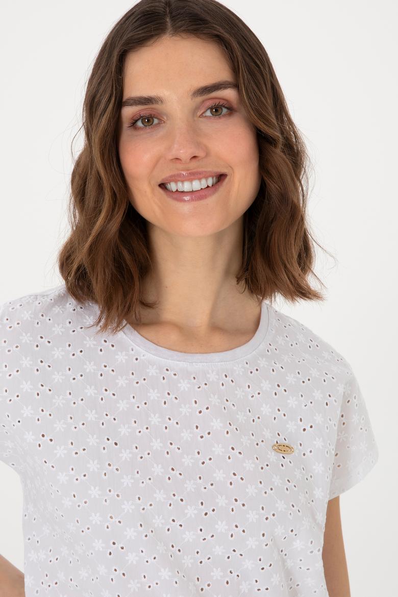 Kadın Beyaz Fisto Bisiklet Yaka Tişört - 50308387037