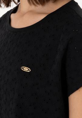 Kadın Siyah Fisto Bisiklet Yaka Tişört - 50308387046