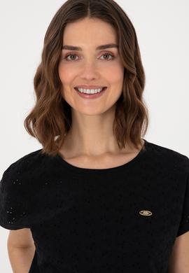 Kadın Siyah Fisto Bisiklet Yaka Tişört - 50308387046