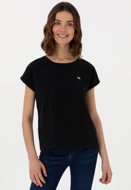 Kadın Siyah Fisto Bisiklet Yaka Tişört - 50308387046