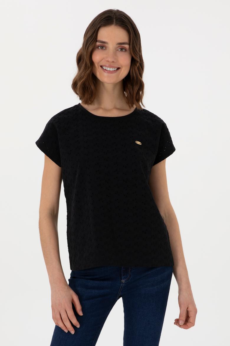 Kadın Siyah Fisto Bisiklet Yaka Tişört