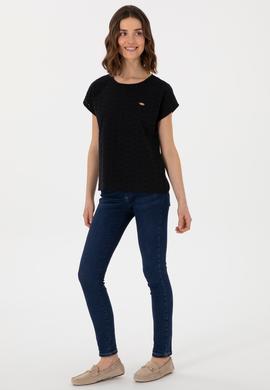 Kadın Siyah Fisto Bisiklet Yaka Tişört - 50308387046