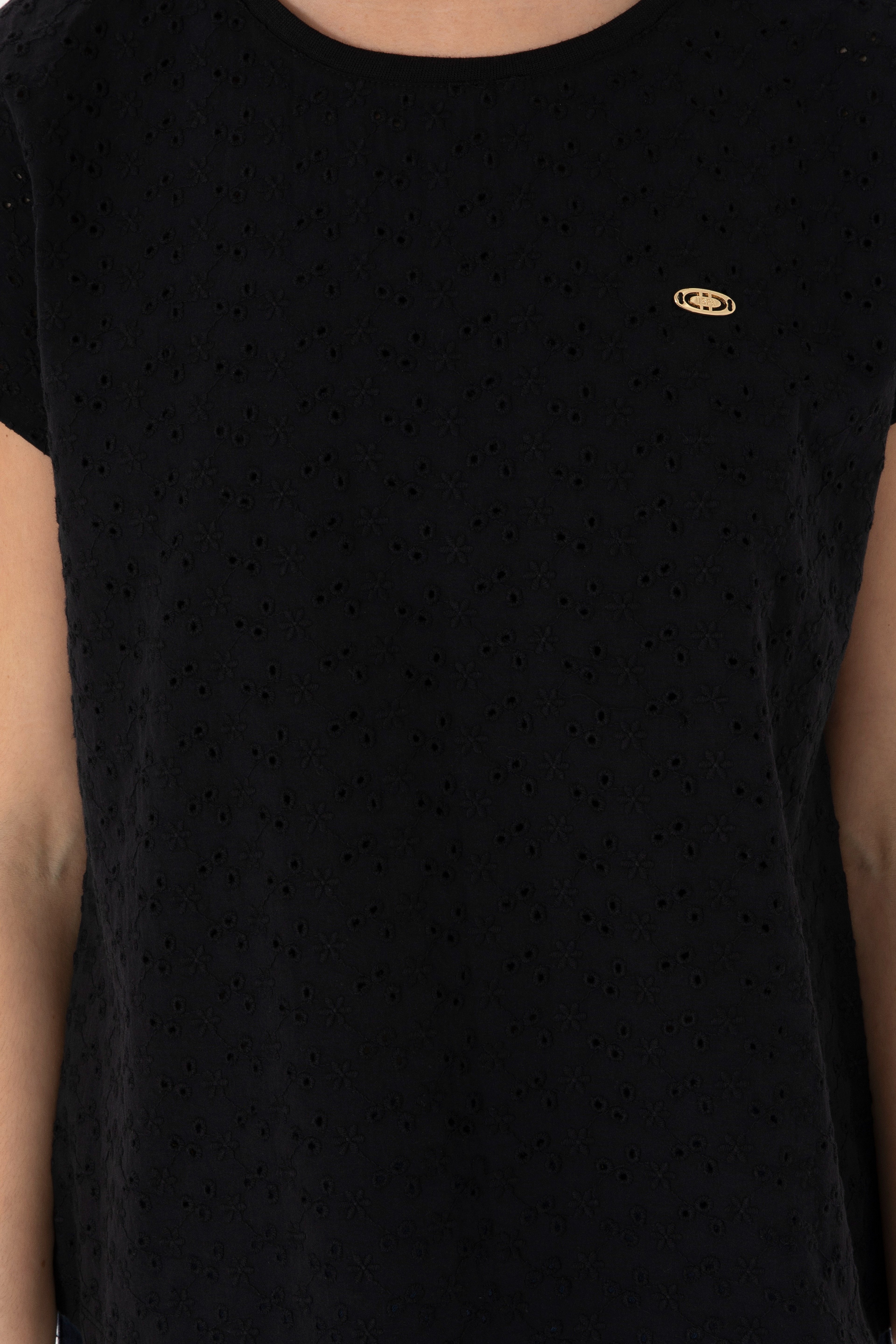 Kadın Siyah Fisto Bisiklet Yaka Tişört