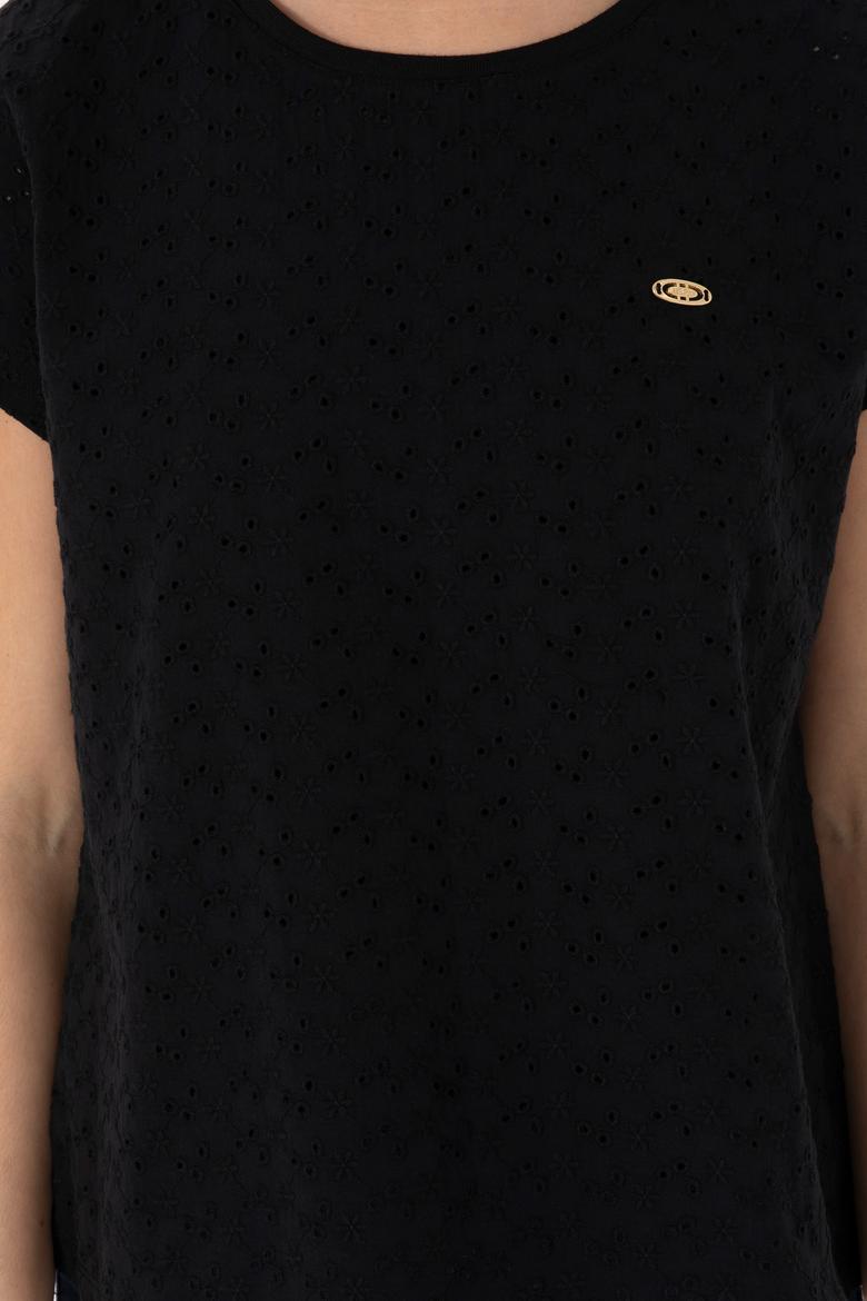 Kadın Siyah Fisto Bisiklet Yaka Tişört - 50308387046