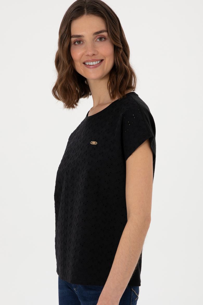 Kadın Siyah Fisto Bisiklet Yaka Tişört - 50308387046