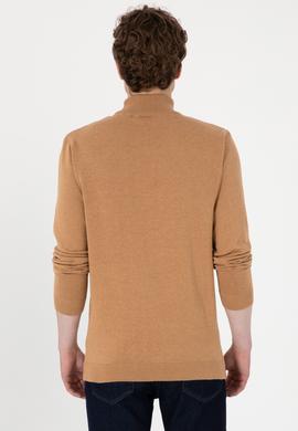 Erkek Slim Fit Yarım Balıkçı Yaka Camel Melanj Basic Kazak - 50288887147