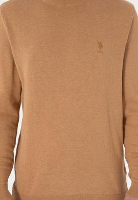 Erkek Slim Fit Yarım Balıkçı Yaka Camel Melanj Basic Kazak - 50288887147