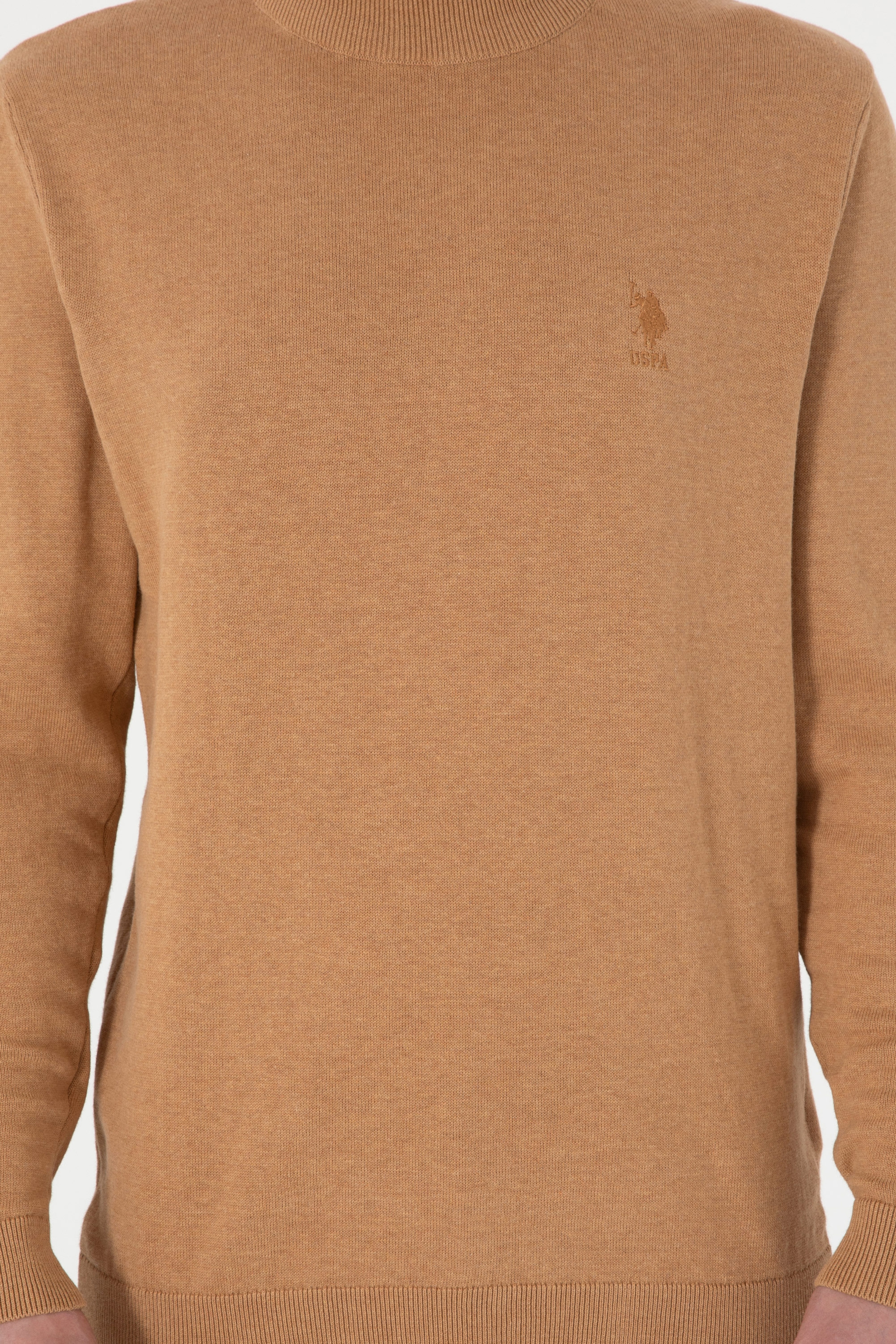 Erkek Slim Fit Yarım Balıkçı Yaka Camel Melanj Basic Kazak - Image 6