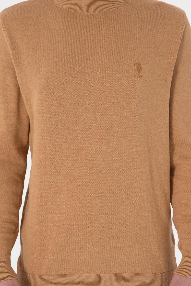Erkek Slim Fit Yarım Balıkçı Yaka Camel Melanj Basic Kazak - 50288887147