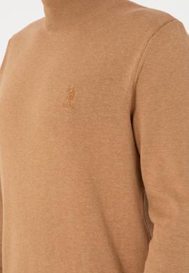 Erkek Slim Fit Yarım Balıkçı Yaka Camel Melanj Basic Kazak - 50288887147