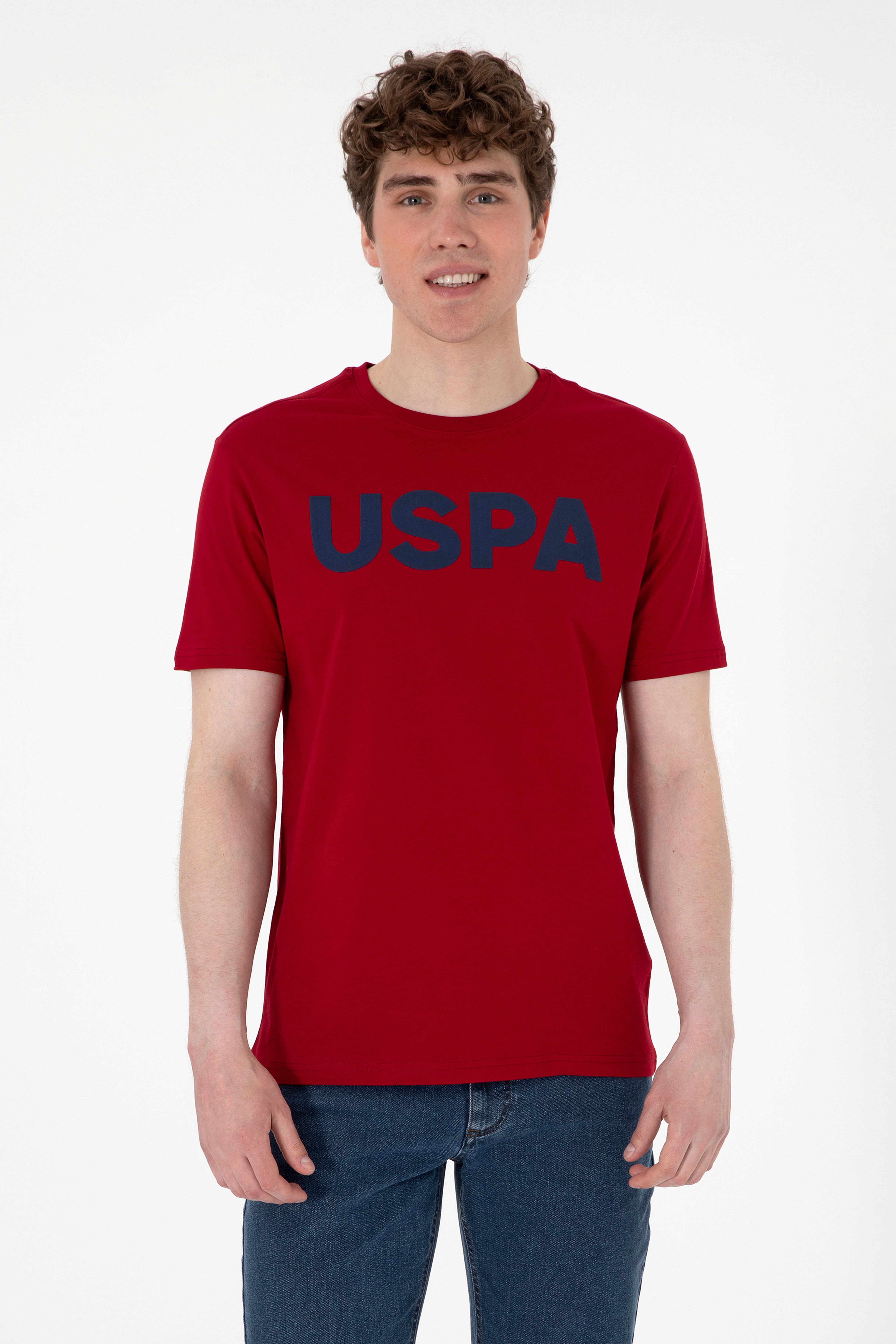 Erkek Regular Fit Bisiklet Yaka Bordo Basic Tişört - Image 1