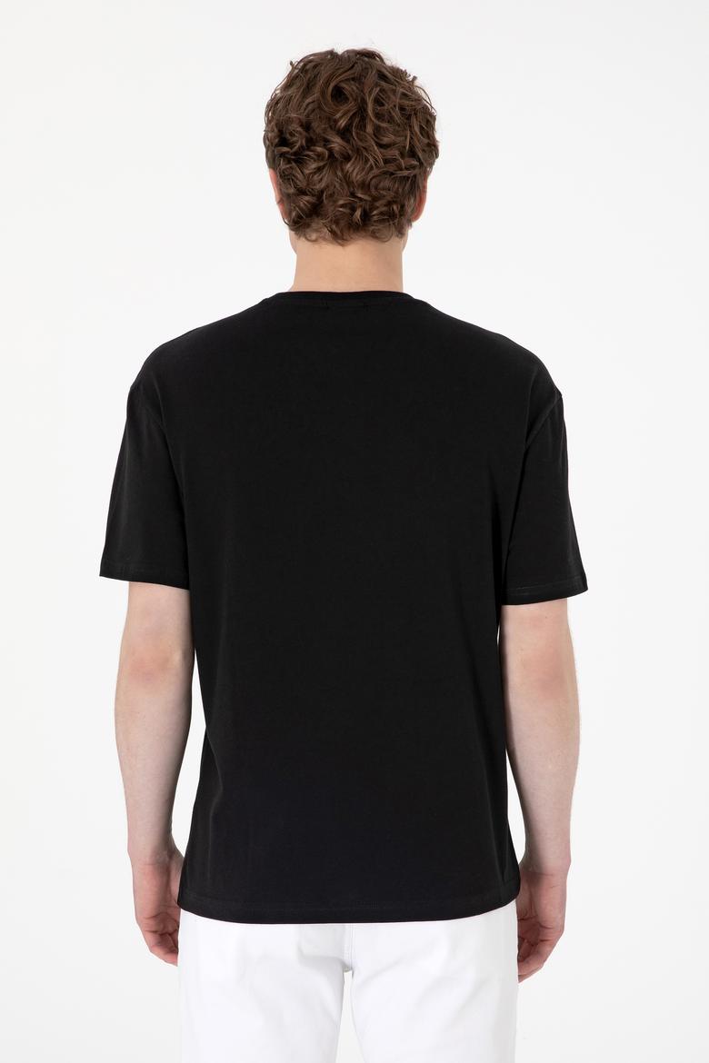 Erkek Comfort Fit Bisiklet Yaka Siyah Tişört - 50305873026