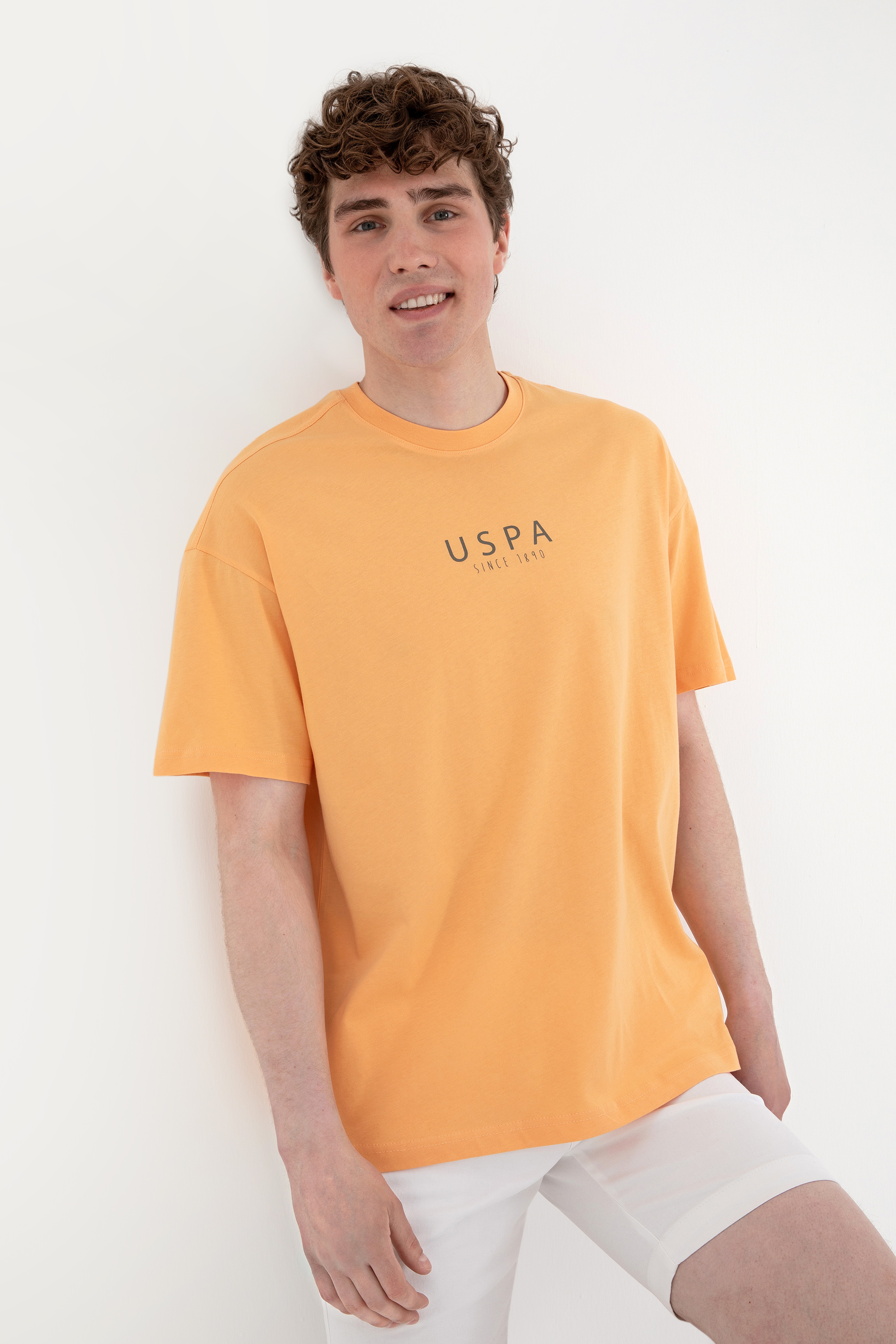 Erkek Oversize Fit Bisiklet Yaka Turuncu Tişört - Image 3