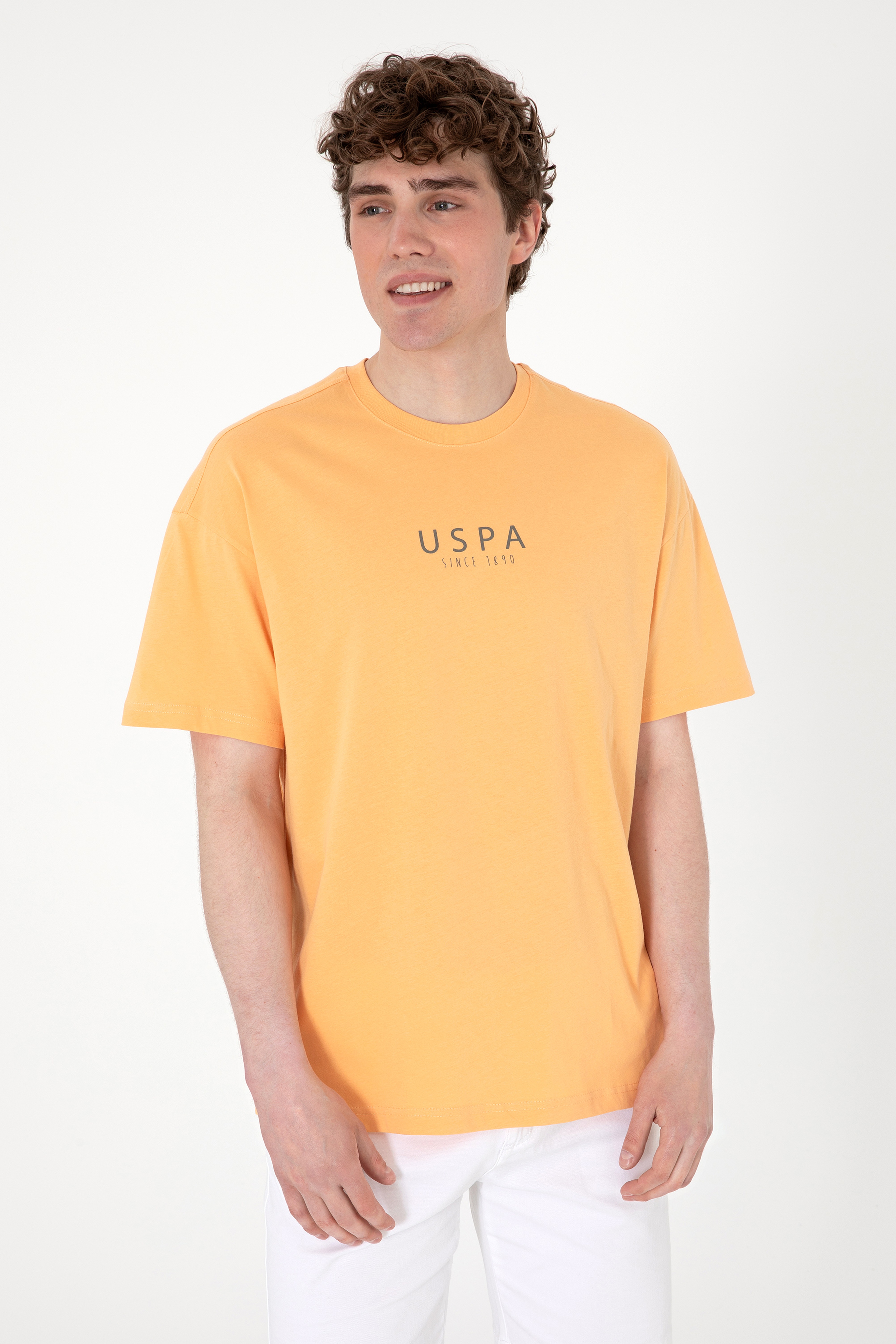Erkek Oversize Fit Bisiklet Yaka Turuncu Tişört - Image 4