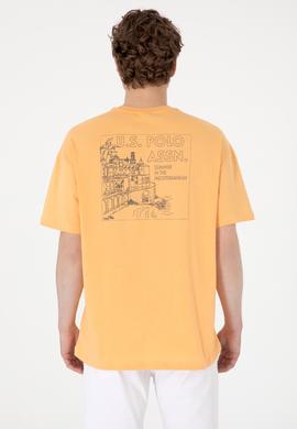 Erkek Oversize Fit Bisiklet Yaka Turuncu Tişört - 50299543026