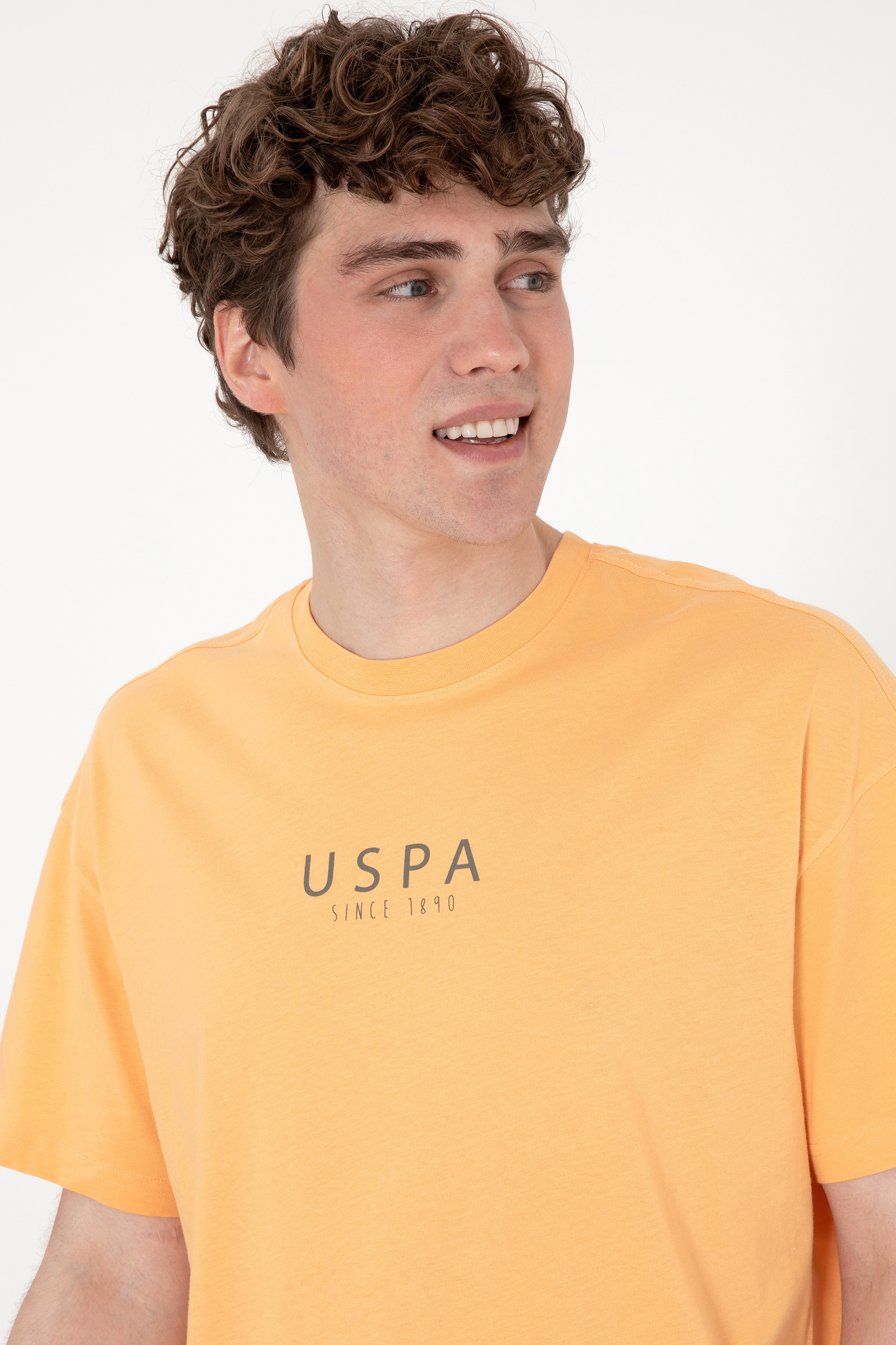 Erkek Oversize Fit Bisiklet Yaka Turuncu Tişört - Image 2
