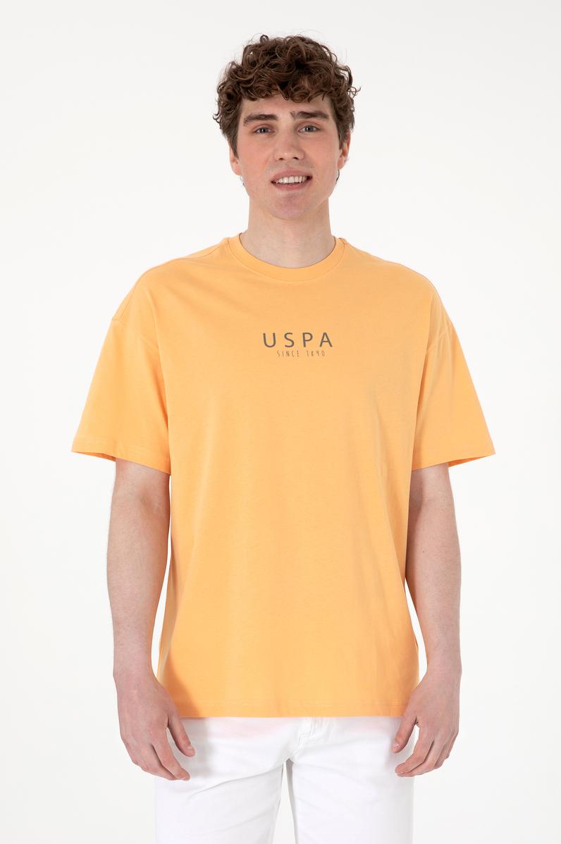 Erkek Oversize Fit Bisiklet Yaka Turuncu Tişört