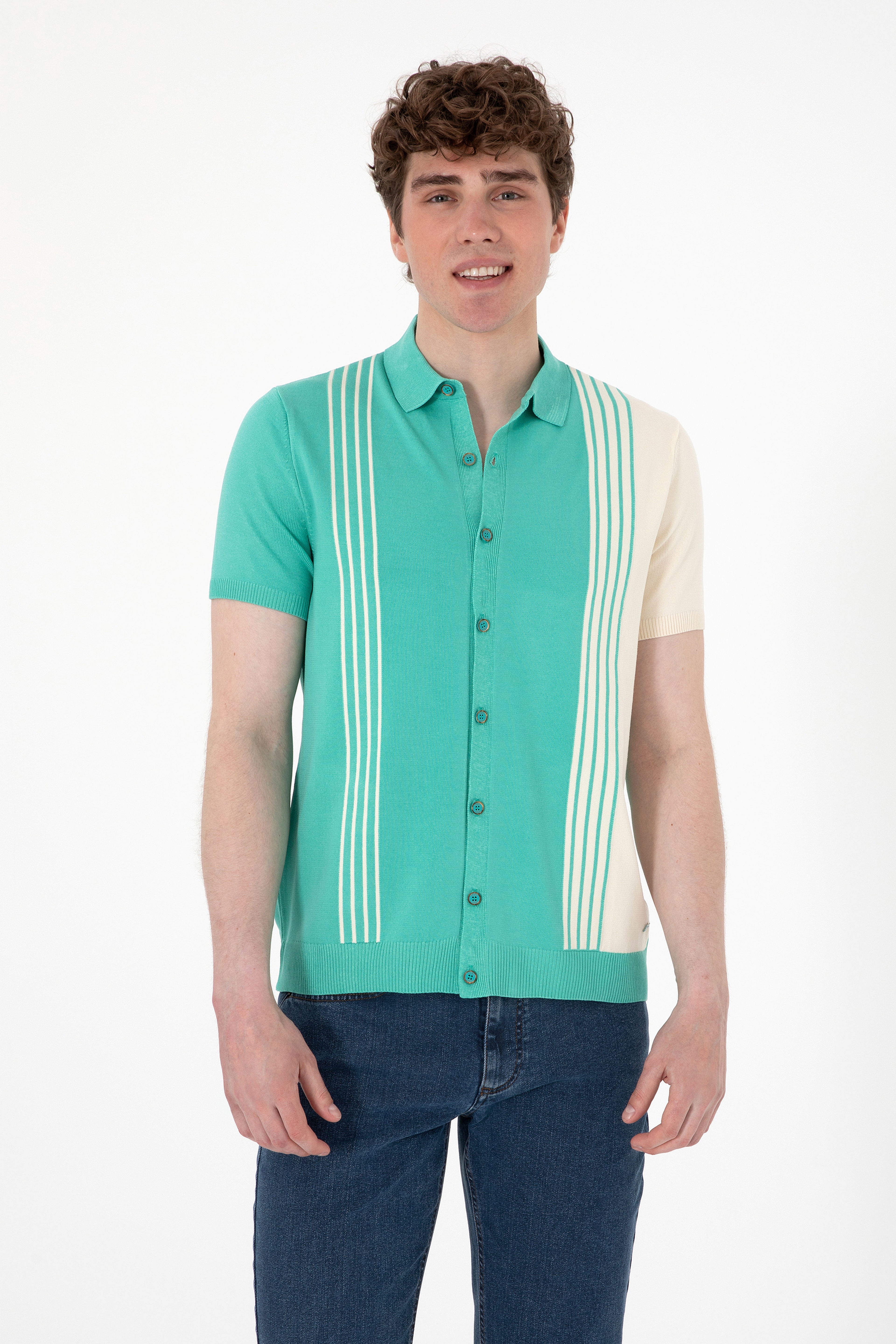Erkek Regular Fit Mint Triko Gömlek - Image 1