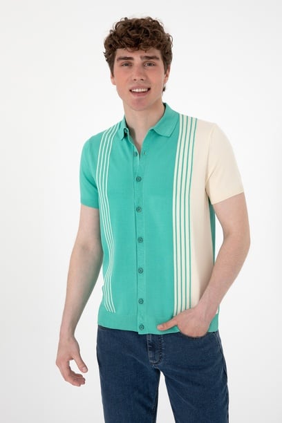 Erkek Regular Fit Mint Triko Gömlek