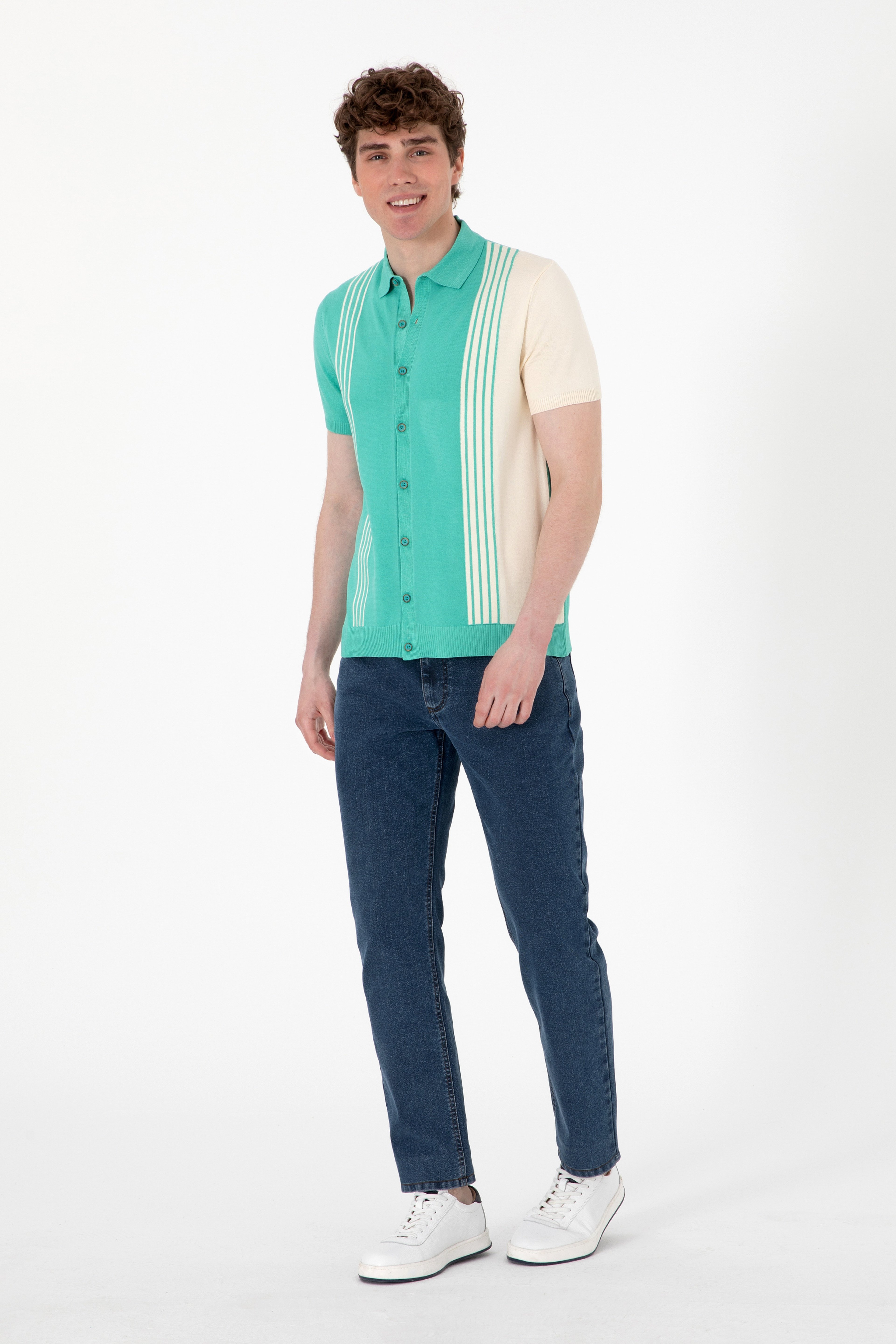Erkek Regular Fit Mint Triko Gömlek