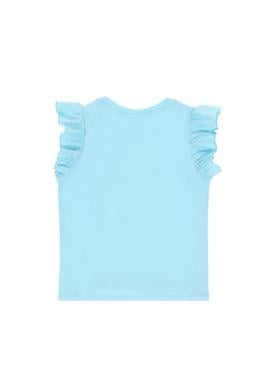 Kız Çocuk Aqua Bisiklet Yaka Pamuk Fırfırlı Çiçek Baskılı Tişört - 50306227021