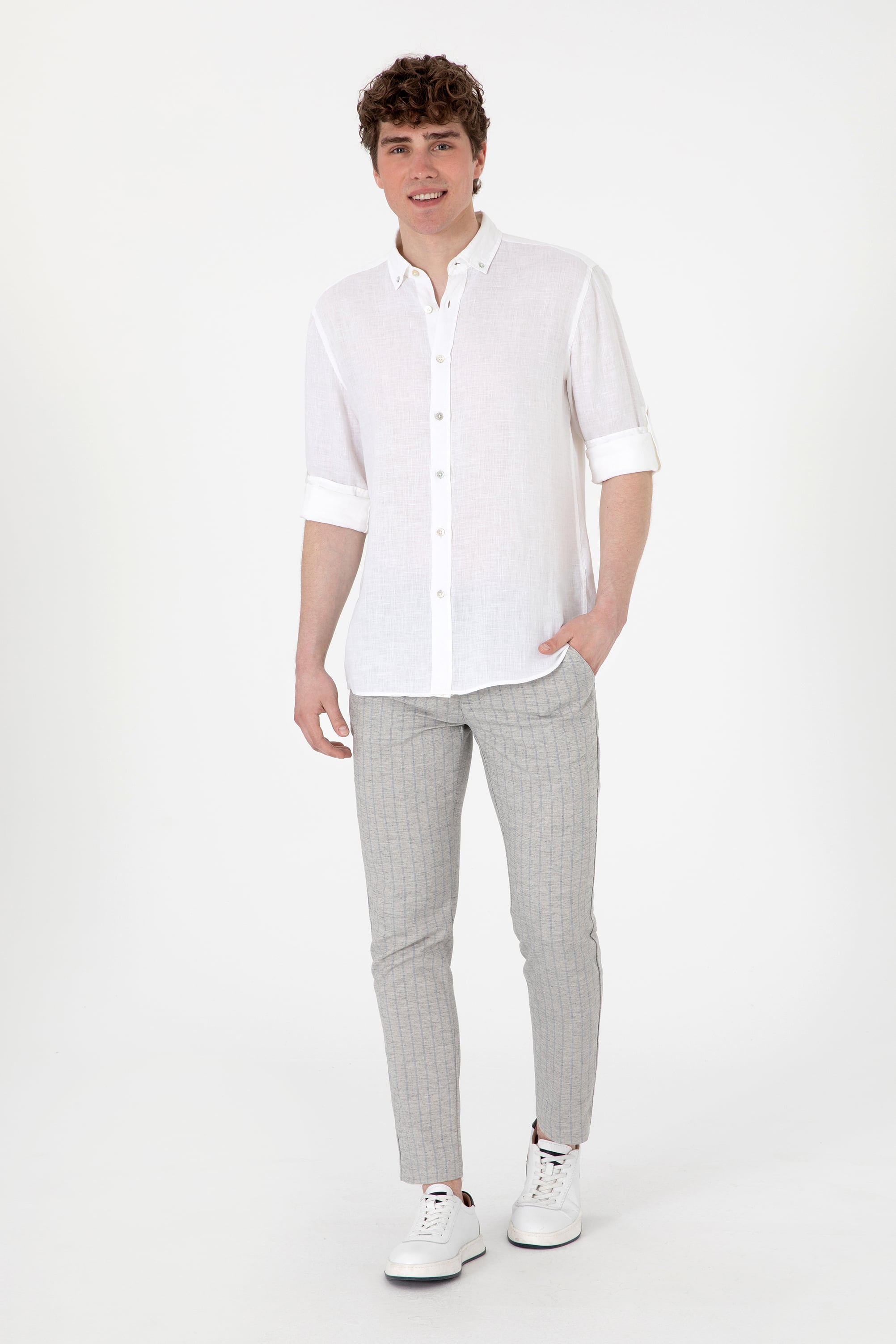 Erkek Slim Fit Açık Gri Kanvas Pantolon