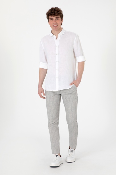 Erkek Slim Fit Açık Gri Kanvas Pantolon