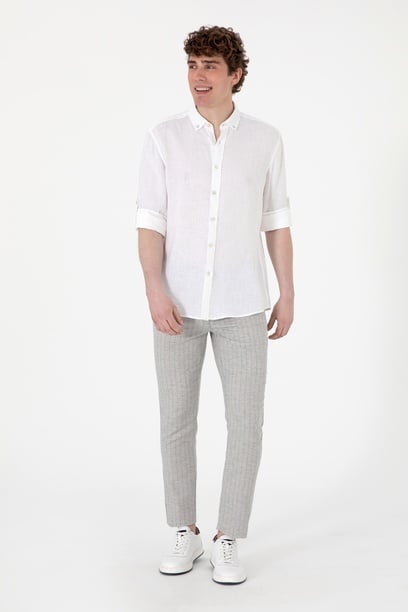 Erkek Slim Fit Açık Gri Kanvas Pantolon