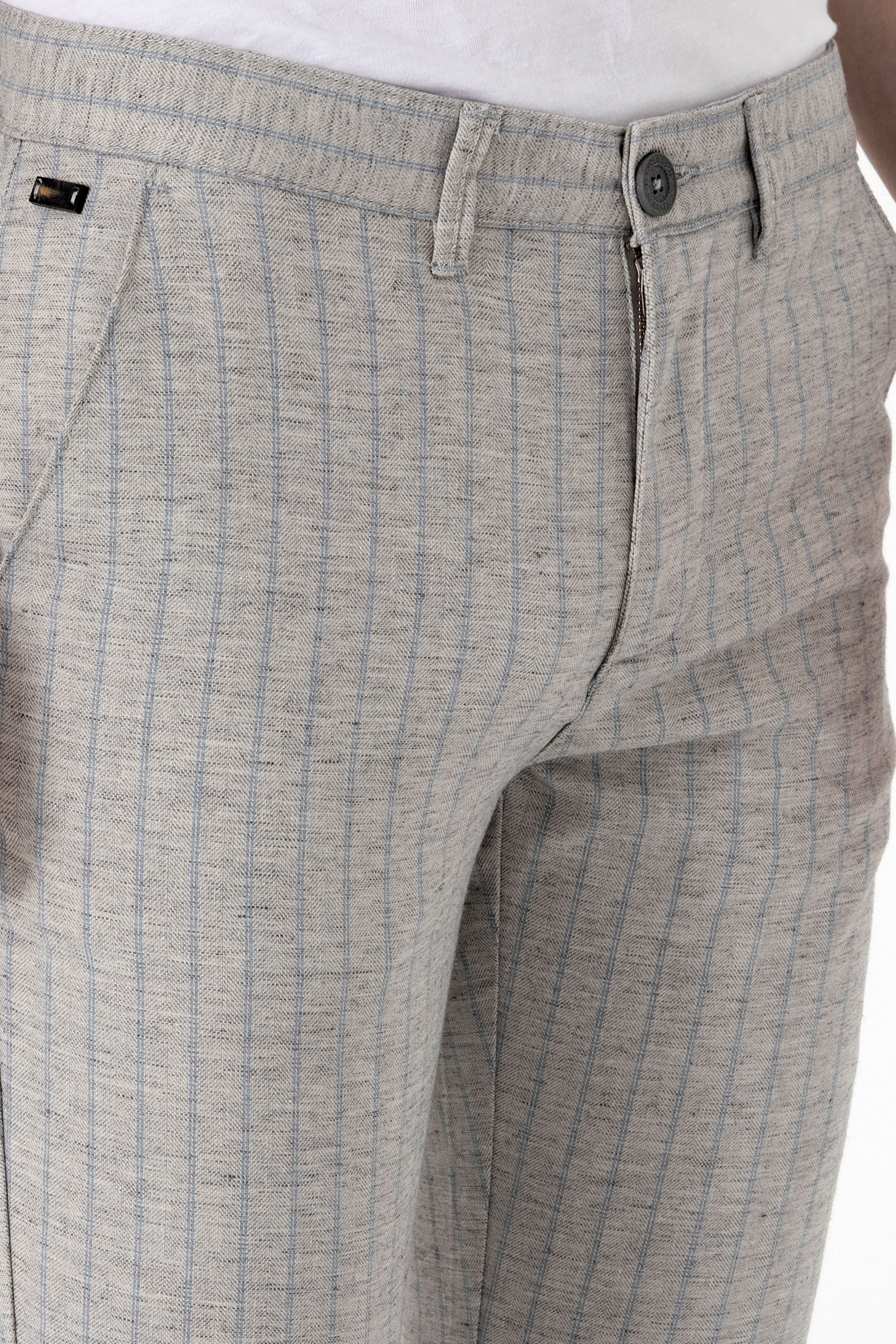 Erkek Slim Fit Açık Gri Kanvas Pantolon