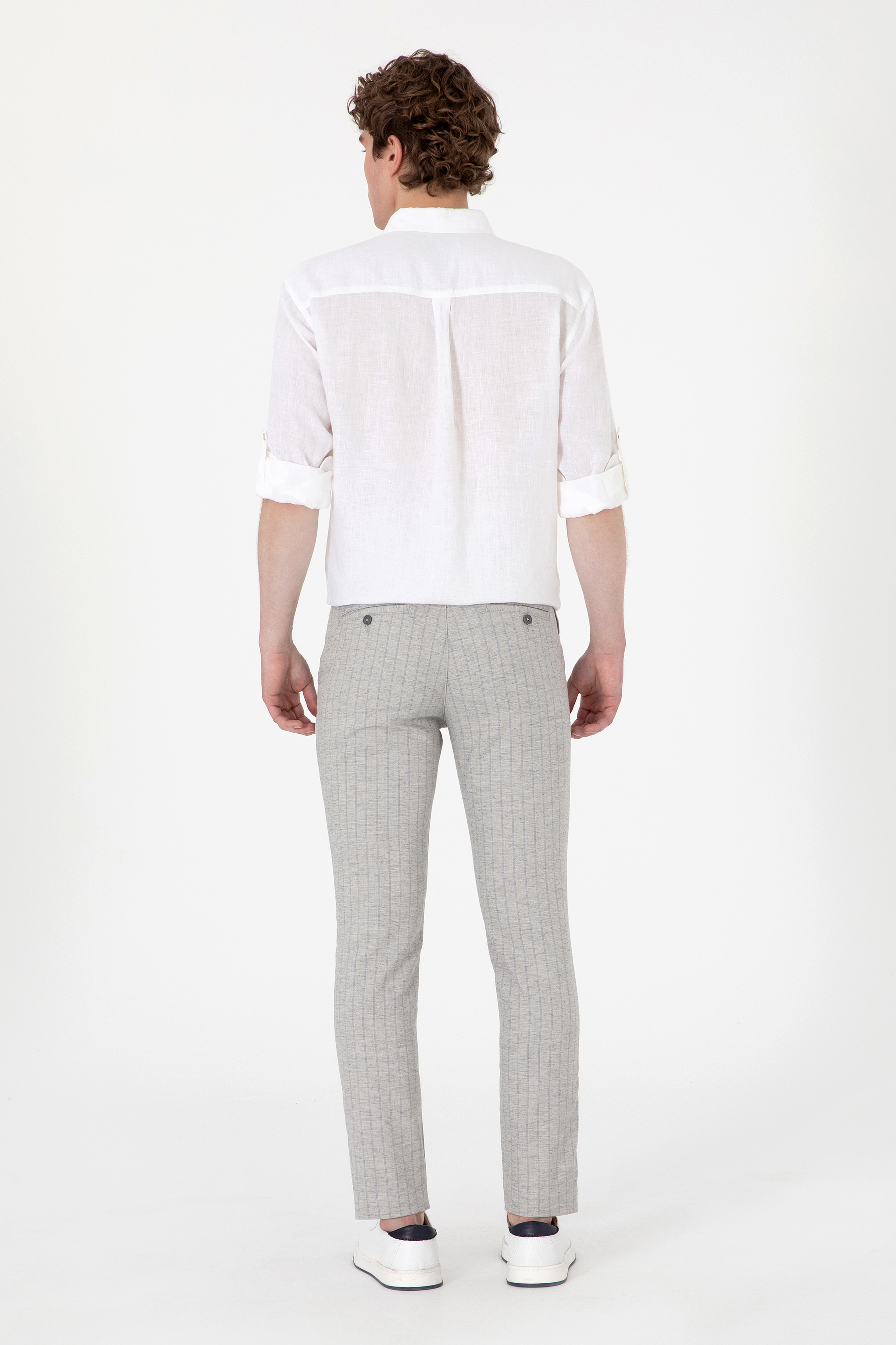 Erkek Slim Fit Açık Gri Kanvas Pantolon - Image 4
