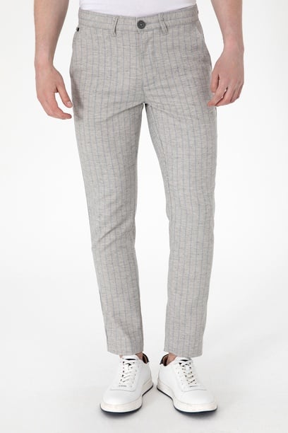 Erkek Slim Fit Açık Gri Kanvas Pantolon