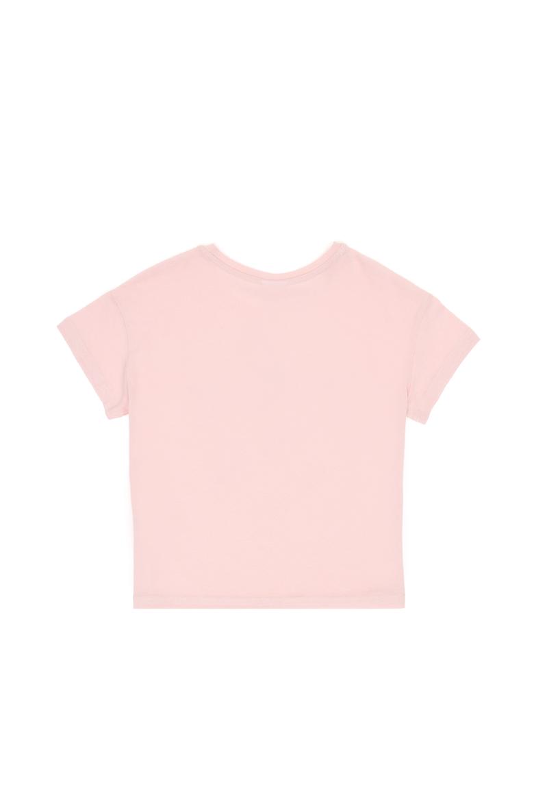 Kız Çocuk Pudra Bisiklet Yaka Pamuk Payet Yıldız Baskılı Tişört - 50306199001