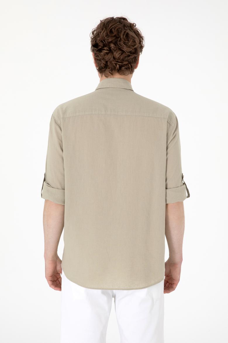 Erkek Haki Uzun Kollu Basic Gömlek - 50297868088