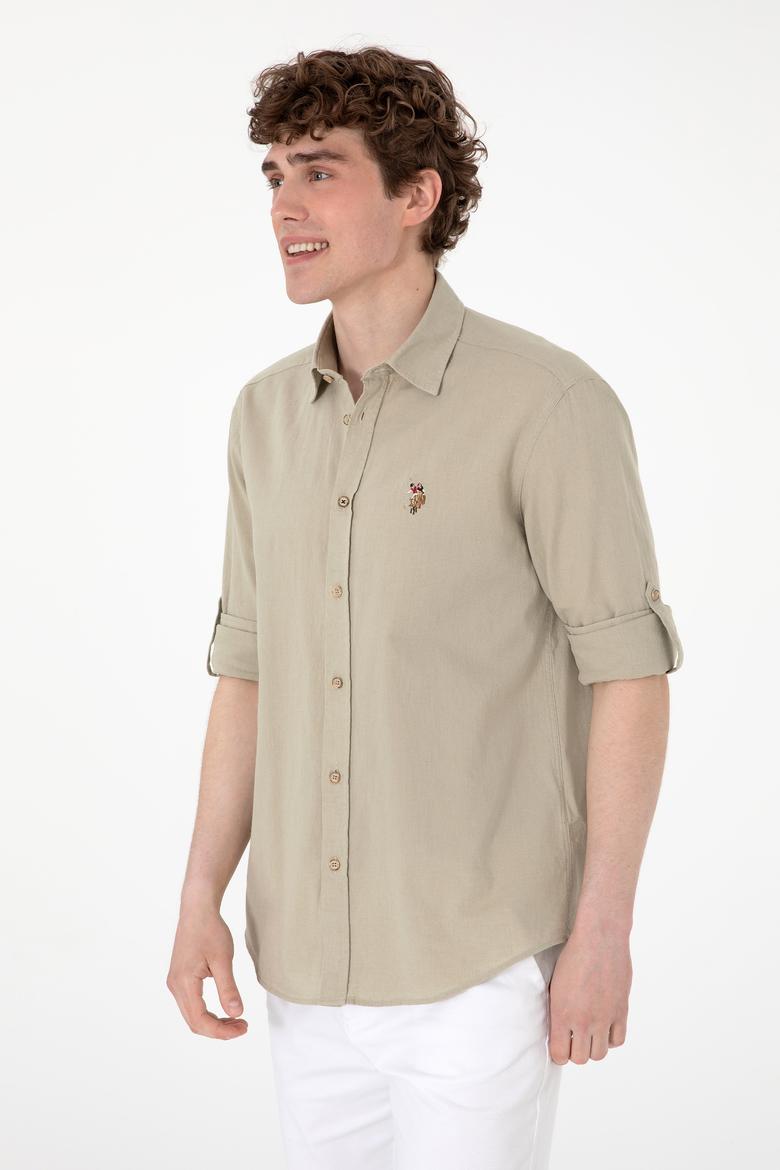 Erkek Haki Uzun Kollu Basic Gömlek - 50297868088