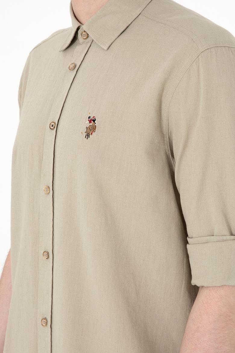 Erkek Haki Uzun Kollu Basic Gömlek - 50297868088