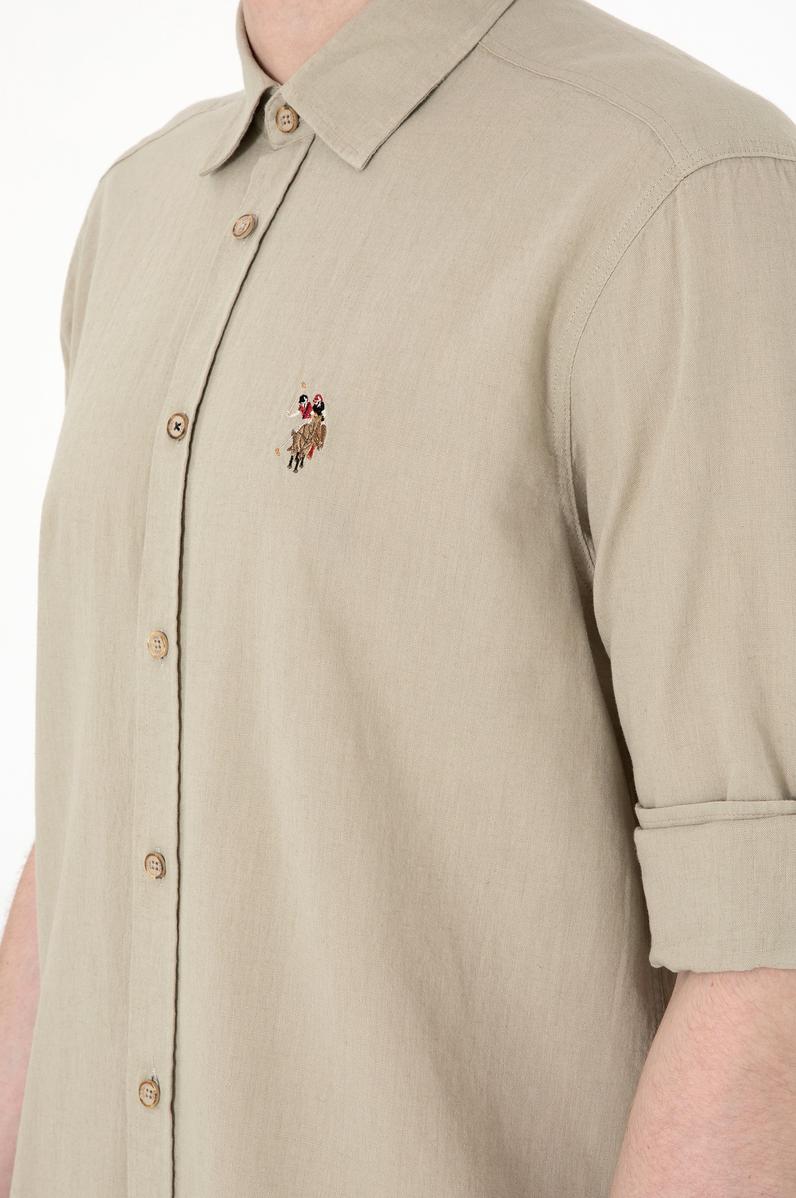 Erkek Haki Uzun Kollu Basic Gömlek