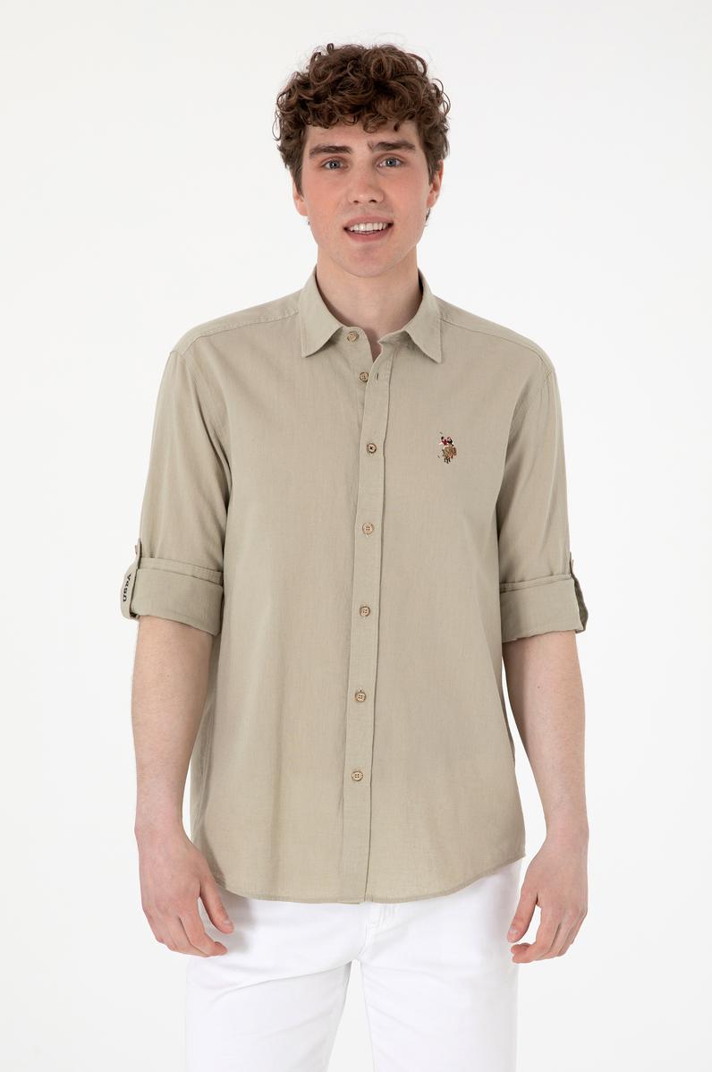 Erkek Haki Uzun Kollu Basic Gömlek