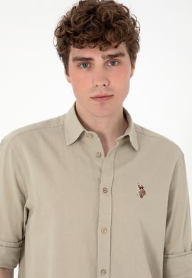 Erkek Haki Uzun Kollu Basic Gömlek - 50297868088