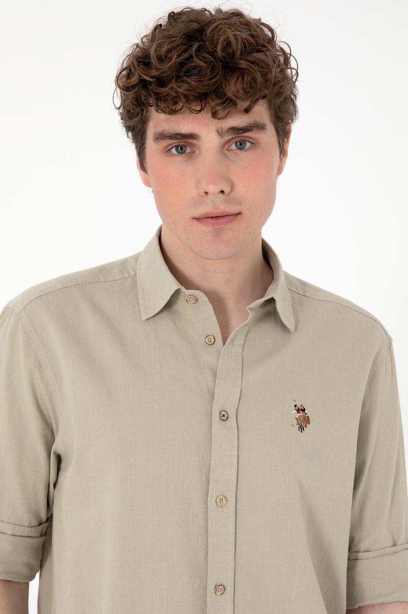 Erkek Haki Uzun Kollu Basic Gömlek