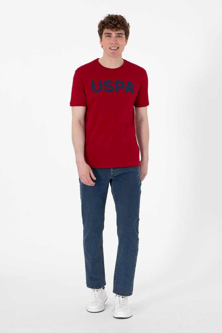 Erkek Regular Fit Bisiklet Yaka Bordo Basic Tişört - 50297988245