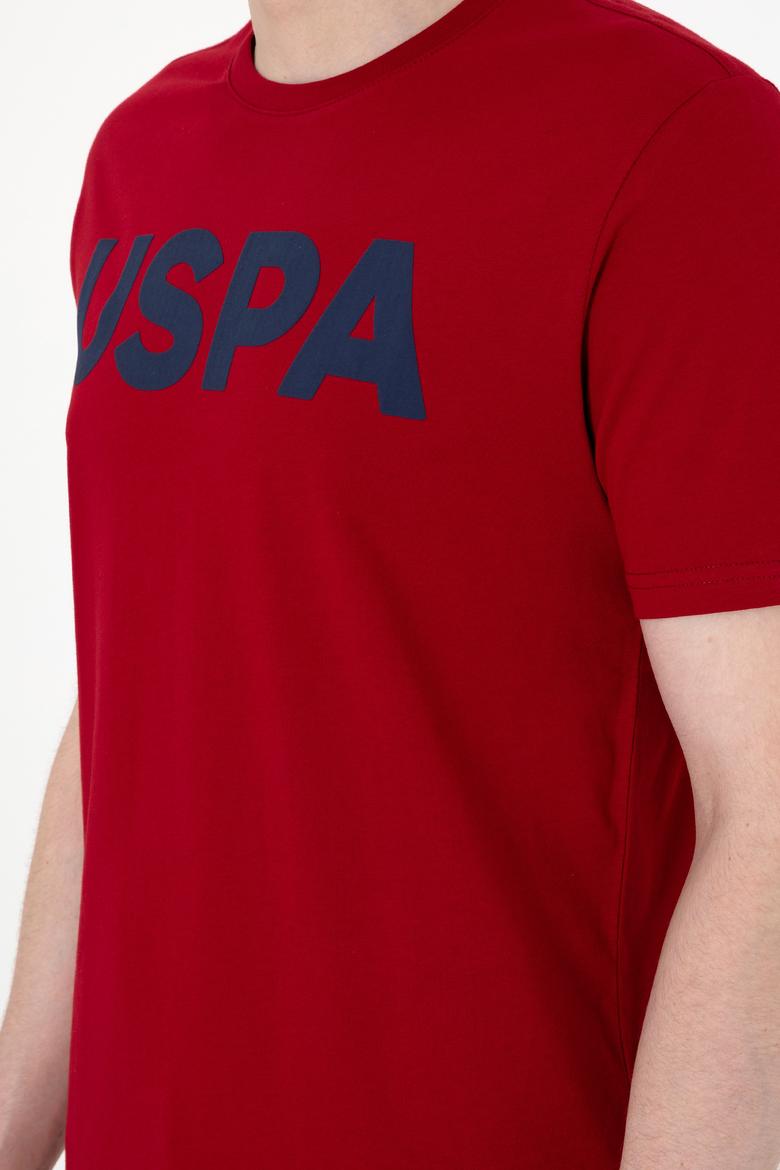 Erkek Regular Fit Bisiklet Yaka Bordo Basic Tişört - 50297988245