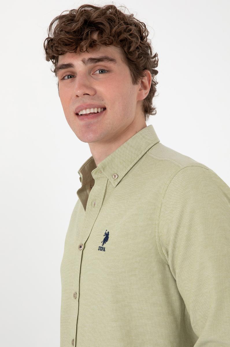 Erkek Açık Haki Uzun Kollu Basic Gömlek