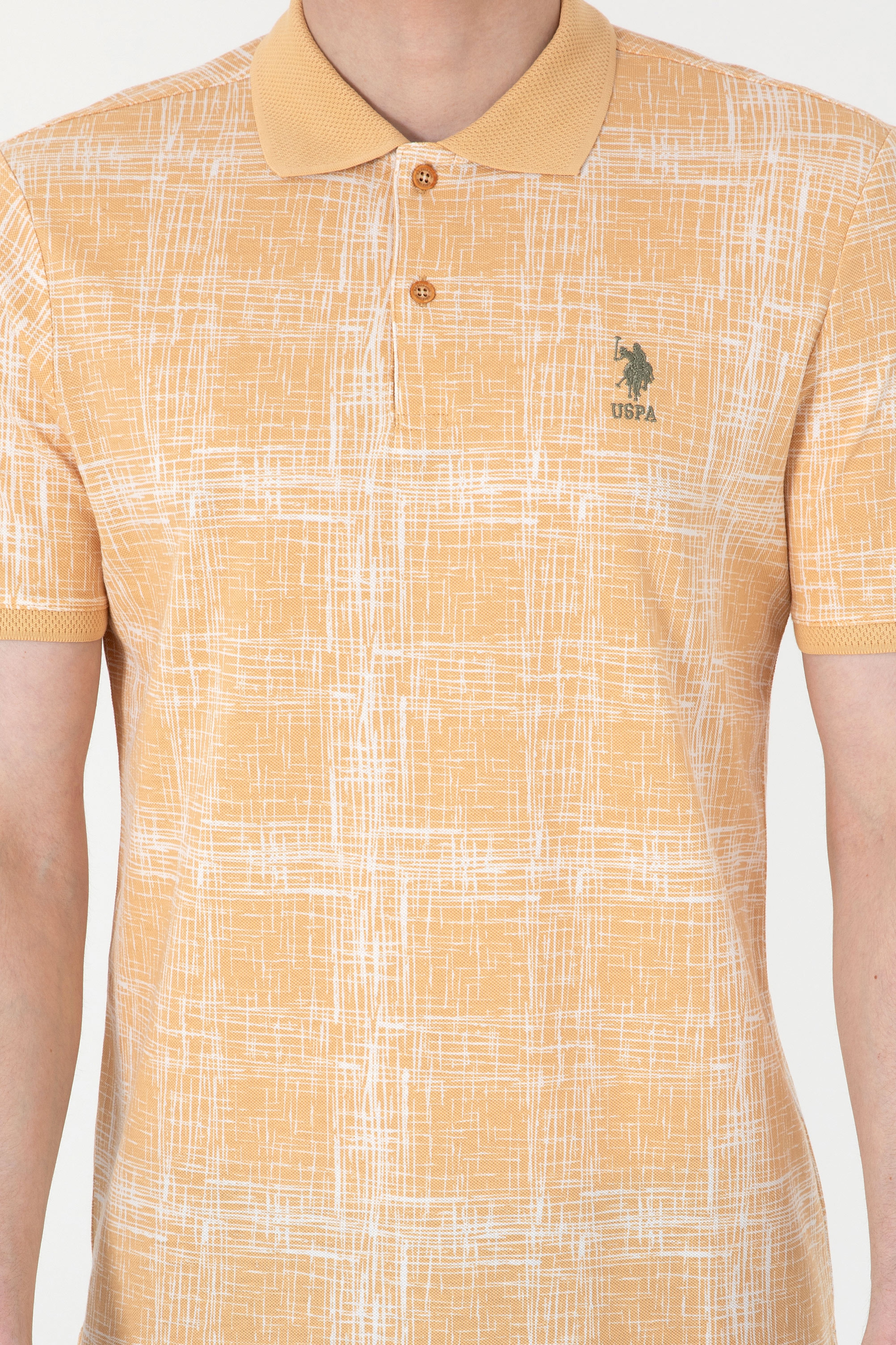 Erkek Regular Fit Polo Yaka Bej Desenli Tişört