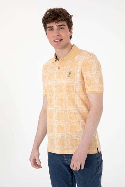 Erkek Regular Fit Polo Yaka Bej Desenli Tişört