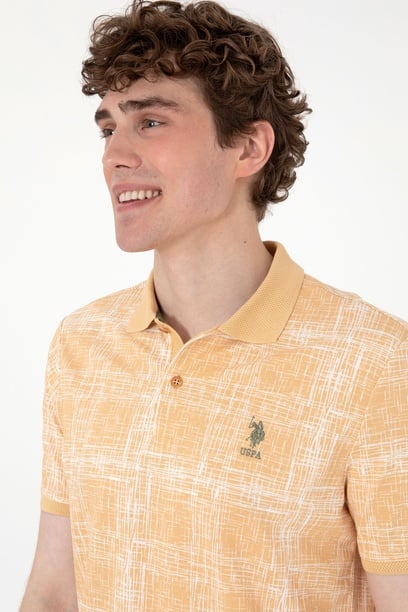 Erkek Regular Fit Polo Yaka Bej Desenli Tişört