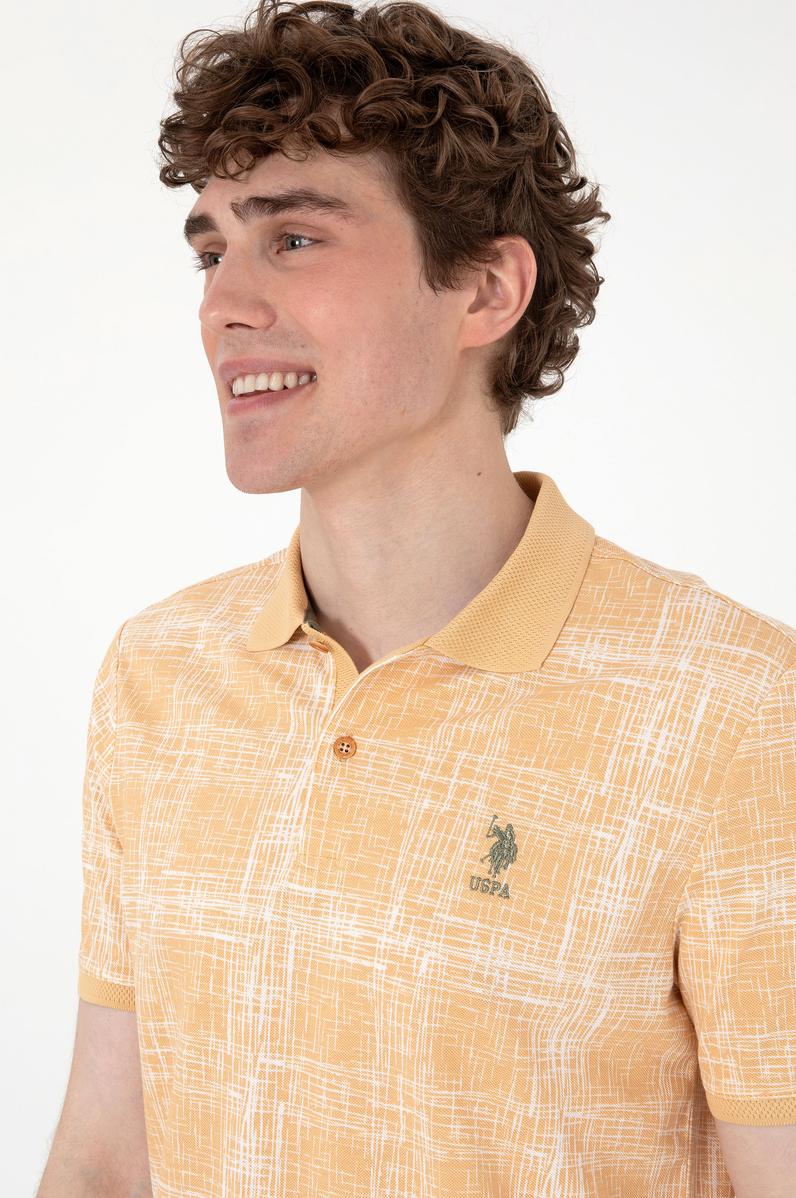 Erkek Regular Fit Polo Yaka Bej Desenli Tişört