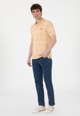 Erkek Regular Fit Polo Yaka Bej Desenli Tişört - 50299641027